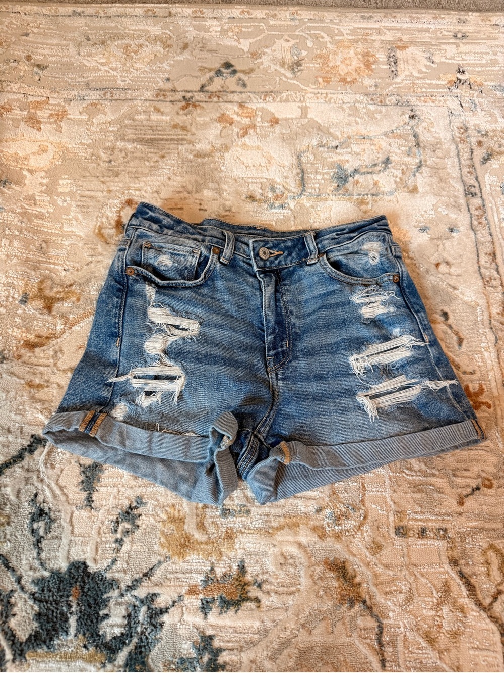 Women's Distressed Rolled-Hem Denim Shorts - Blue American Eagle